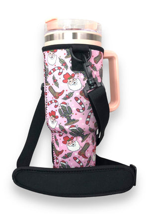 Cowboy Santa 40oz Tumbler With Handle Sleeve - Drink Handlers