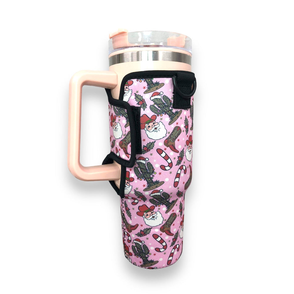 Neon Pink 40oz Tumbler With Handle Sleeve no pop – Drink Handlers