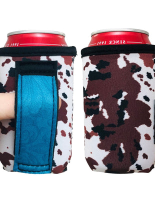 Cowhide w/ Turquoise Leather 12oz Regular Can Handler™ - Drink Handlers