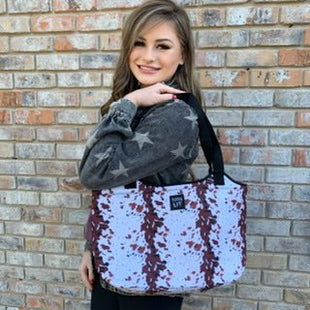 Cowhide W/ Turquoise Leather Pocket Neoprene Tote - Drink Handlers