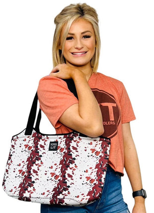 Cowhide W/ Turquoise Leather Pocket Neoprene Tote - Drink Handlers