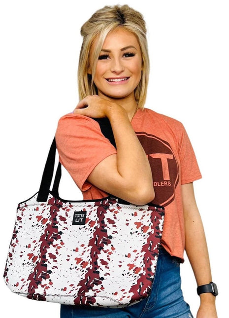 Cowhide W/ Turquoise Leather Pocket Neoprene Tote - Drink Handlers