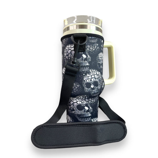 Diamond Skulls 40oz Tumbler With Handle Sleeve - Drink Handlers