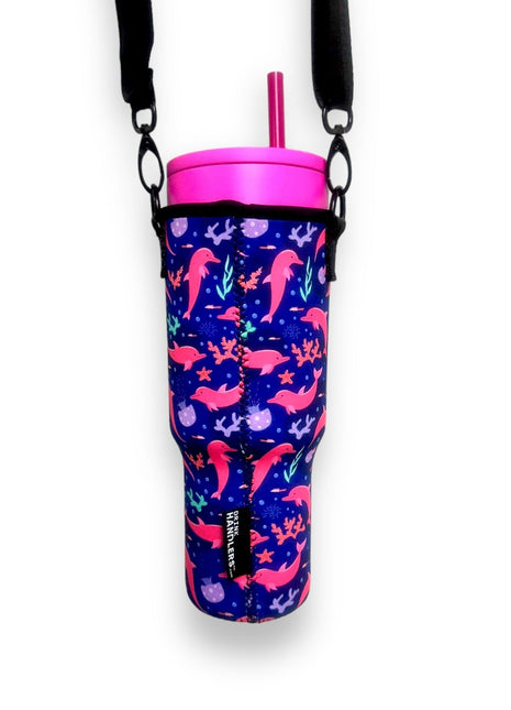 Dolphins 40oz Tumbler With Handle Sleeve - Drink Handlers