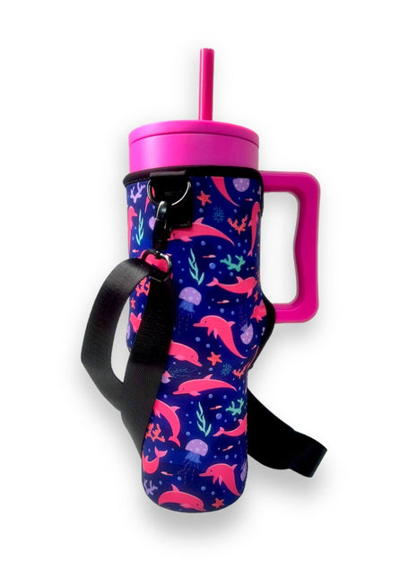 Dolphins 40oz Tumbler With Handle Sleeve - Drink Handlers