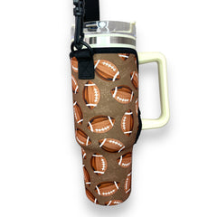 Football 40oz Tumbler With Handle Sleeve - Drink Handlers