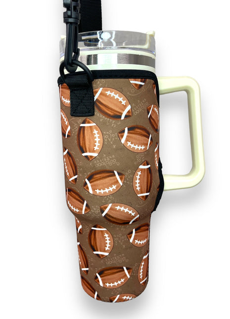 Football 40oz Tumbler With Handle Sleeve - Drink Handlers