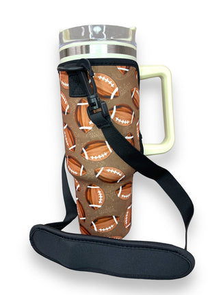 Football 40oz Tumbler With Handle Sleeve - Drink Handlers