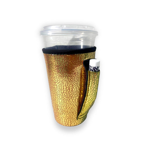 Glimmering Gold 16oz PINT Glass / Medium Fountain Drinks and Hot Coffee Handlers™ - Drink Handlers
