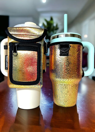 Glimmering Gold 25-35oz Tumbler With Handle Sleeve - Drink Handlers