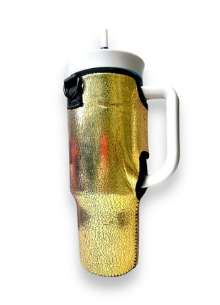 Glimmering Gold 40oz Tumbler With Handle Sleeve - Drink Handlers