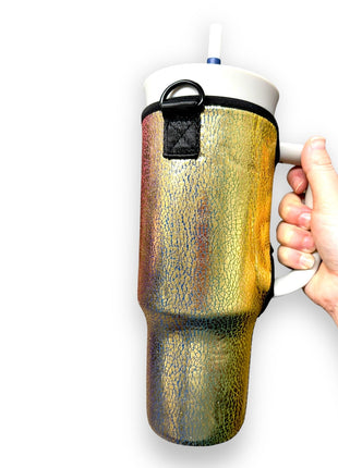 Glimmering Gold 40oz Tumbler With Handle Sleeve - Drink Handlers