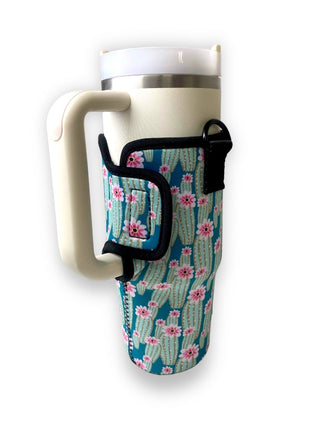 Green Cactus 25-35oz Tumbler With Handle Sleeve - Drink Handlers