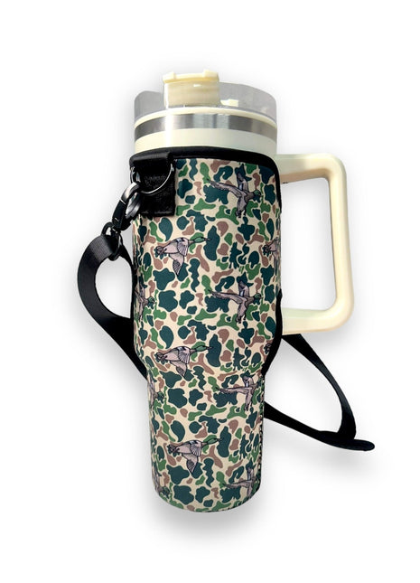 Green Duck Camo 40oz Tumbler With Handle Sleeve - Drink Handlers