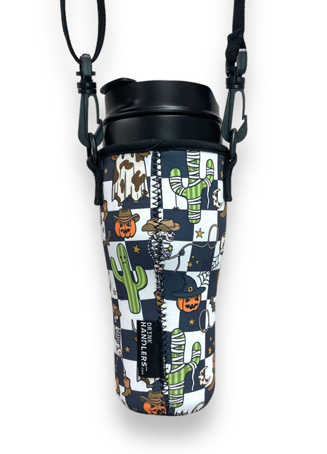 Halloween Checkers 25-35oz Tumbler With Handle Sleeve - Drink Handlers