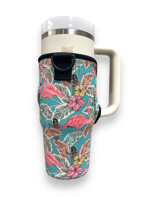 Hawaiian Flamingo 25-35oz Tumbler With Handle Sleeve - Drink Handlers