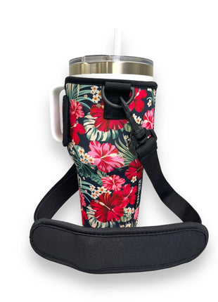 Hibiscus 25-35oz Tumbler With Handle Sleeve - Drink Handlers