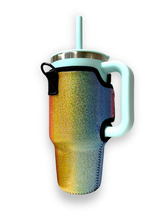Iridescent Rainbow 25-35oz Tumbler With Handle Sleeve - Drink Handlers