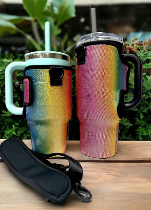 Iridescent Rainbow 25-35oz Tumbler With Handle Sleeve - Drink Handlers