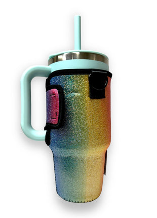 Iridescent Rainbow 25-35oz Tumbler With Handle Sleeve - Drink Handlers
