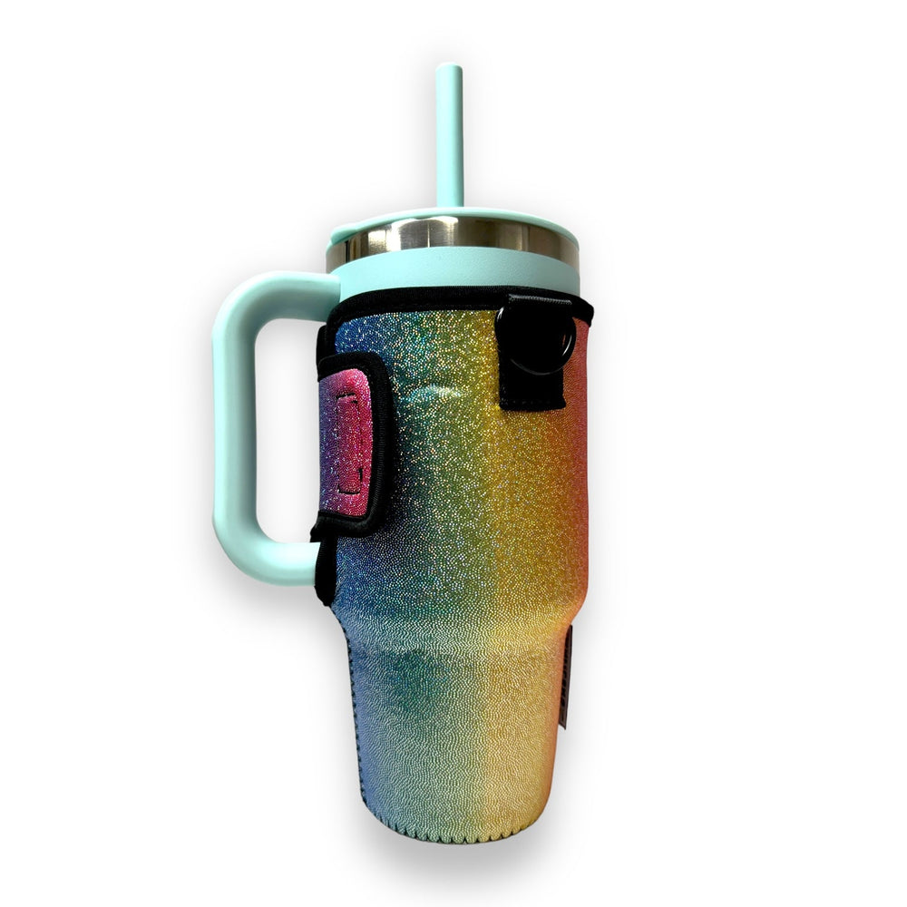 Iridescent Rainbow 25-35oz Tumbler With Handle Sleeve - Drink Handlers