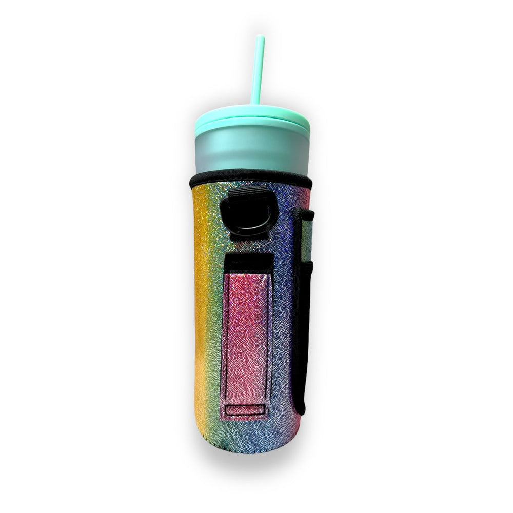 Iridescent Rainbow 30-40oz Tumbler Handler™ With Carrying Strap - Drink Handlers