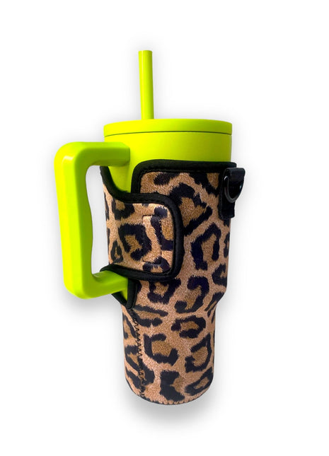 Leopard 25-35oz Tumbler With Handle Sleeve - Drink Handlers