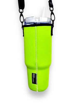 Lime Green 40oz Tumbler With Handle Sleeve - Drink Handlers