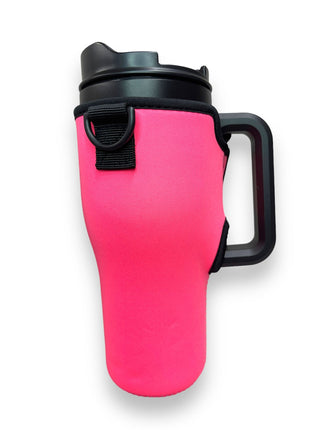 Neon Pink 25-35oz Tumbler With Handle Sleeve - Drink Handlers