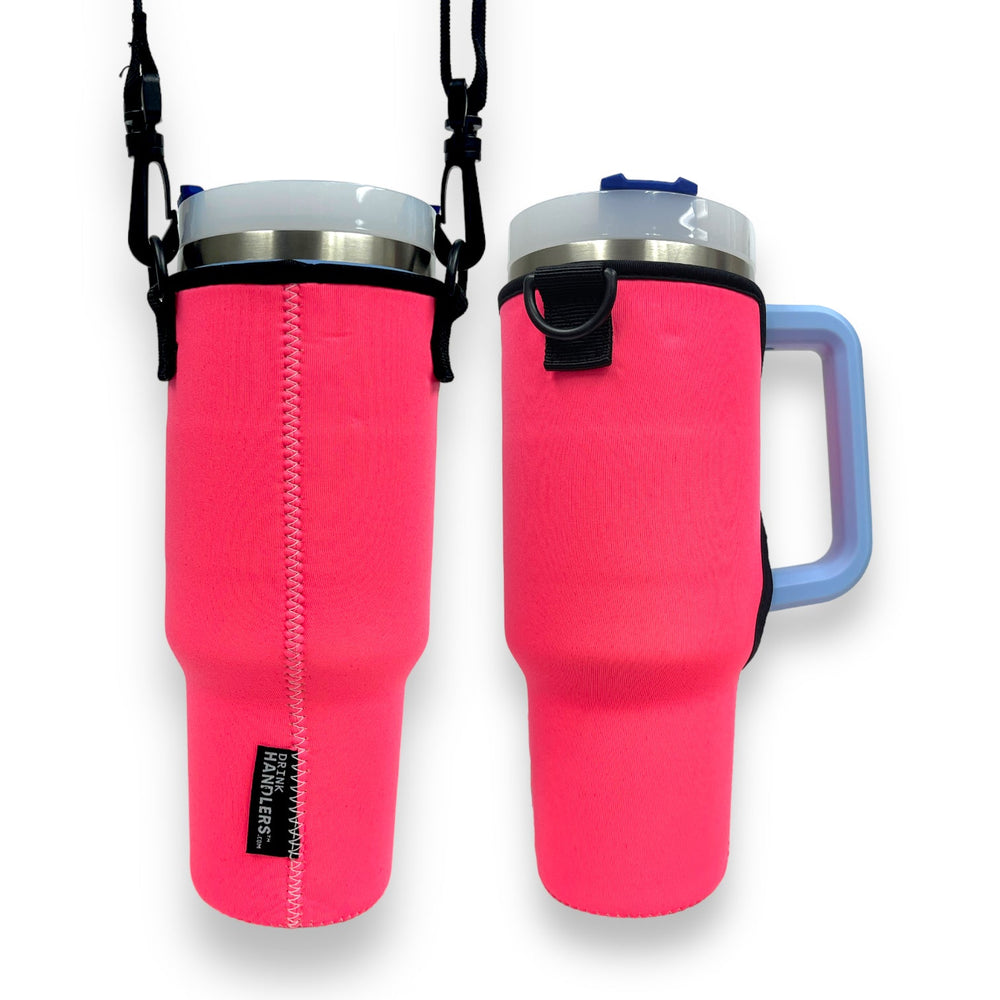 Neon Pink 40oz Tumbler With Handle Sleeve - Drink Handlers