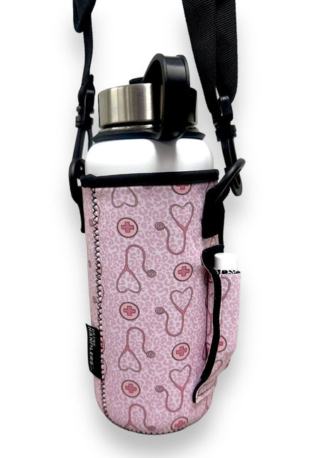 Nurse Leopard 30-40oz Tumbler Handler™ With Carrying Strap - Drink Handlers