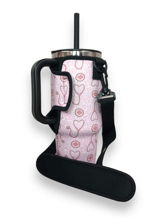 Nurse Leopard 40oz Tumbler With Handle Sleeve - Drink Handlers