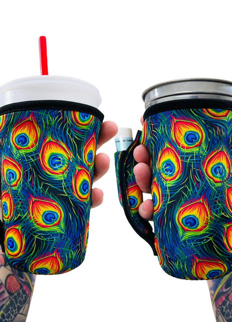 Peacock Feathers 16oz PINT Glass / Medium Fountain Drinks and Tumbler Handlers™ - Drink Handlers