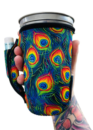 Peacock Feathers 16oz PINT Glass / Medium Fountain Drinks and Tumbler Handlers™ - Drink Handlers