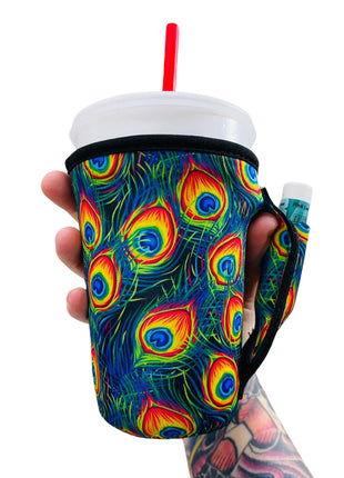Peacock Feathers 16oz PINT Glass / Medium Fountain Drinks and Tumbler Handlers™ - Drink Handlers