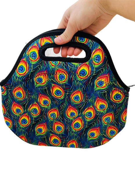 Peacock Feathers Lunch Bag Tote - Drink Handlers