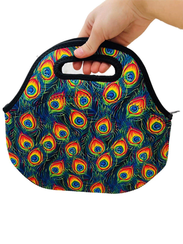 Peacock Feathers Lunch Bag Tote - Drink Handlers