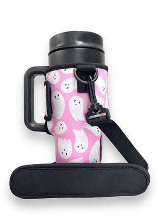 Pink Ghost 25-35oz Tumbler With Handle Sleeve - Drink Handlers