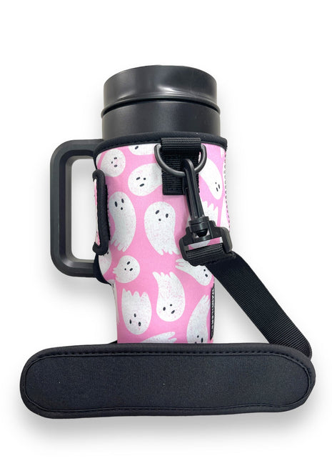 Pink Ghost 25-35oz Tumbler With Handle Sleeve - Drink Handlers