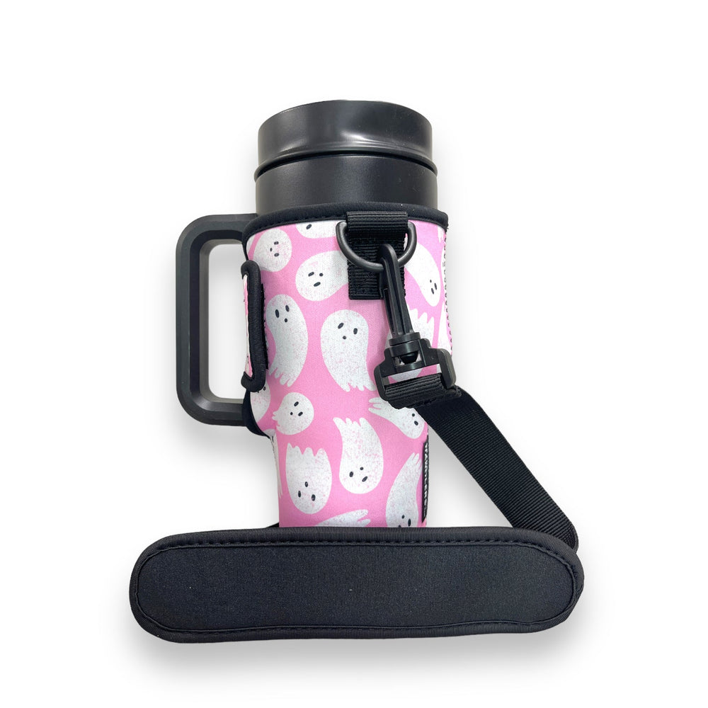 Pink Ghost 25-35oz Tumbler With Handle Sleeve - Drink Handlers