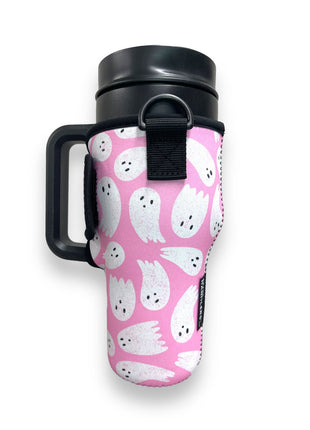 Pink Ghost 25-35oz Tumbler With Handle Sleeve - Drink Handlers