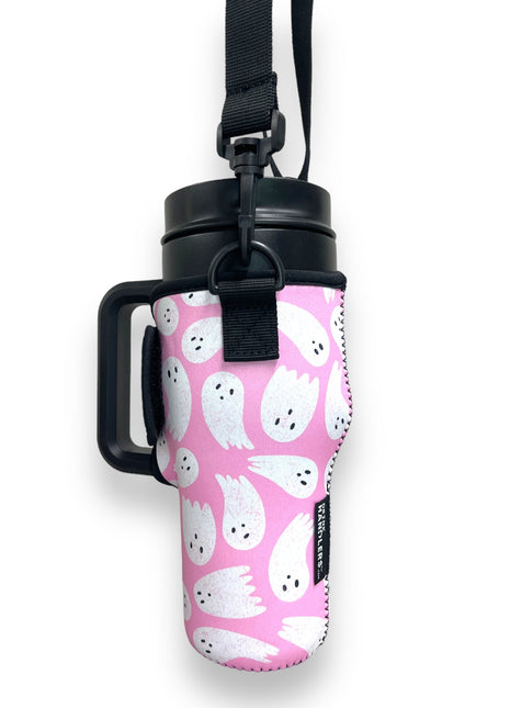 Pink Ghost 25-35oz Tumbler With Handle Sleeve - Drink Handlers