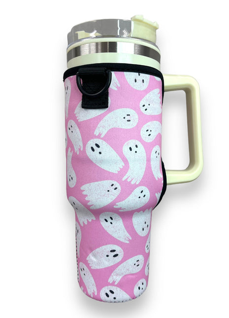 Pink Ghost 40oz Tumbler With Handle Sleeve - Drink Handlers