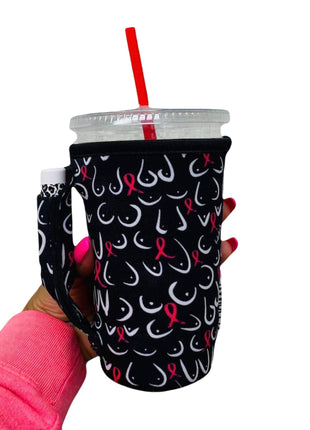 Pink Ribbon 16oz PINT Glass / Medium Fountain Drinks and Tumbler Handlers™ - Drink Handlers