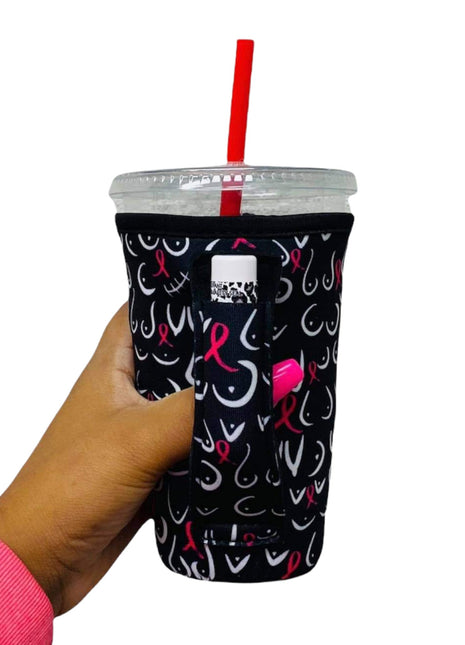 Pink Ribbon 16oz PINT Glass / Medium Fountain Drinks and Tumbler Handlers™ - Drink Handlers