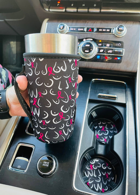 Pink Ribbon Neoprene Car Coasters - Drink Handlers