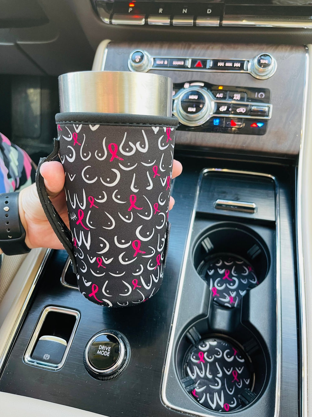 Pink Ribbon Neoprene Car Coasters - Drink Handlers