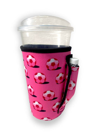 Pink Soccer 16oz PINT Glass / Medium Fountain Drinks and Hot Coffee Handlers™ - Drink Handlers