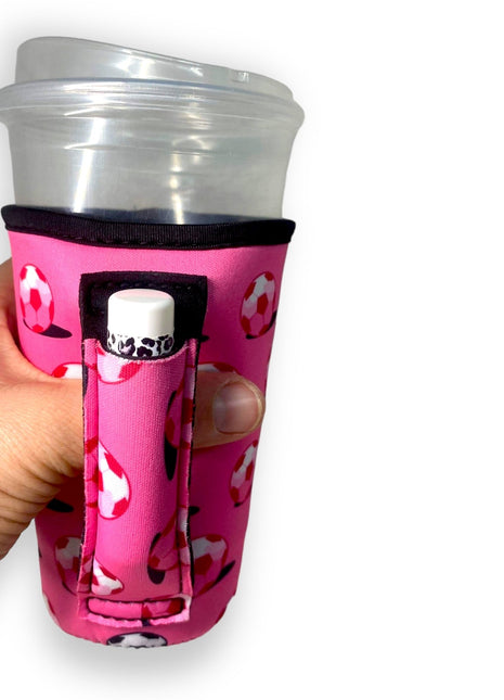 Pink Soccer 16oz PINT Glass / Medium Fountain Drinks and Hot Coffee Handlers™ - Drink Handlers