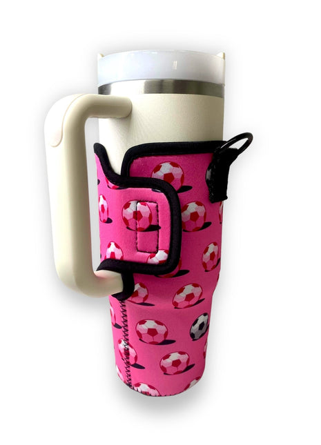 Pink Soccer 25-35oz Tumbler With Handle Sleeve - Drink Handlers